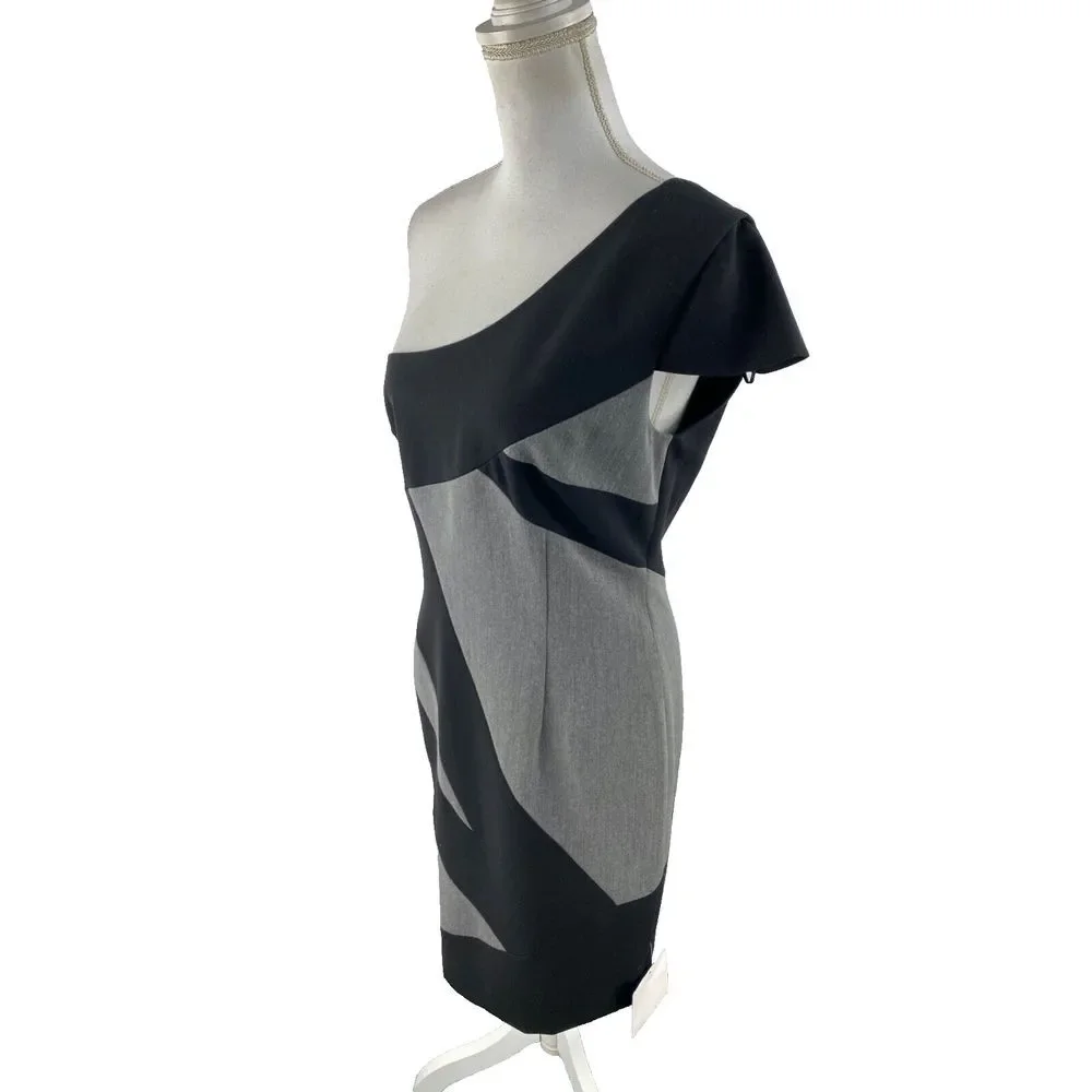 Jay‎ Godfrey Womens 8 Sheath One Shoulder Colorblock Bodycon Black Gray